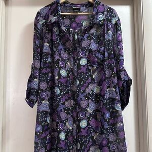 Disney Haunted Mansion Black and Purple Boxy Blouse with Notched Collar